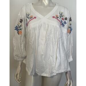 Double D Ranch White Blouse with Colorful Embroidery